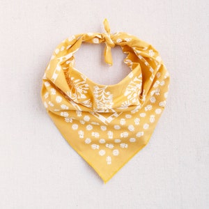 Golden Yellow Bandana for Women and Men, Gift for Gardener, Made in USA, All Cotton, Floral Print Bandana, Hand Screen Printed, Glass Onion image 5
