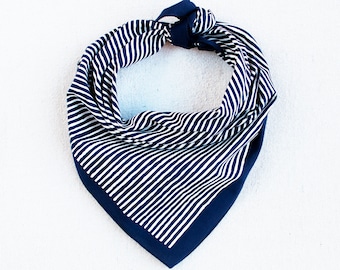 Navy Striped Bandana, 100% Cotton Made in USA, Bandana for Women, Bandana for Men, Sailing Accessory, Hand Printed Bandana, Geometric Scarf