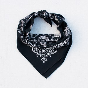 Black Sketched Paisley Bandana, Hand Printed, 100% Cotton, Made in USA, Cotton Bandana for Women and Men, Useful Gift