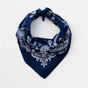 Navy Sketched Paisley Bandana, Hand Printed, 100% Cotton, Made in USA, Cotton Bandana for Women and Men, Great Gift