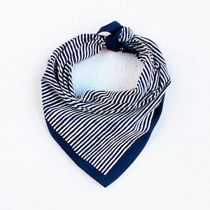 Navy Striped Bandana, 100% Cotton Made in USA, Bandana for Women, Bandana for Men, Sailing Accessory, Hand Printed Bandana, Geometric Scarf