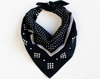 Hand Screen Printed Black Bandana, Polka Dot Scarf, Great Gift for Chef, Hiking Gift, 100% Cotton and Made in USA, Gift for Everyone, Travel