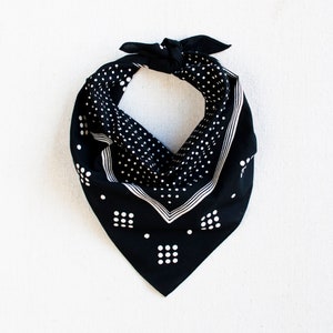 Hand Screen Printed Black Bandana, Polka Dot Scarf, Great Gift for Chef, Hiking Gift, 100% Cotton and Made in USA, Gift for Everyone, Travel image 1
