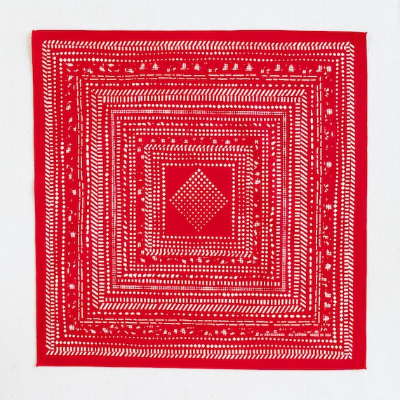 Red Bandana, Modern Halftone Print, 100 % Cotton and Made in USA