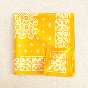 100% Cotton Paisley Golden Yellow Bandana, Hand Printed Bandana for Women and Men, Made in USA