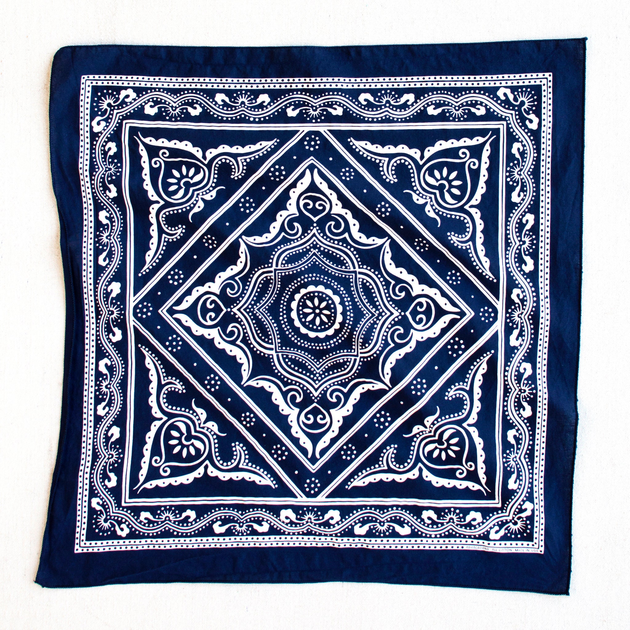 Navy Classic Made in USA Bandana, Hand Printed, 100% Cotton, Old Timey  Design, Useful Gift for Hiker, Chef, Medium Weight - Etsy