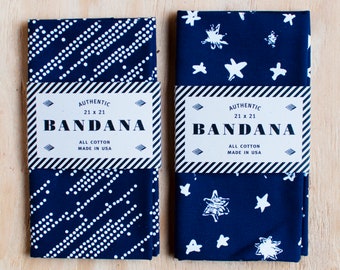 Hand Printed Bandana Set of Two, Stargazer, Bandanas for Women and Men, 100% Cotton, Made in USA, Gift for Chef, Choice of Color