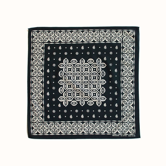 Black Paisley Bandana, Hand Printed Scarf, Tightly Woven Cotton