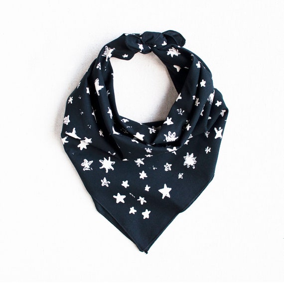 Black Bandana | Hand Drawn Star Pattern | Made in USA | Soft Black Bandana | Hand Drawn Star Pattern | Made in USA | Soft