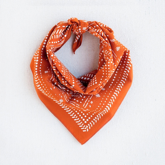 Bandana en coton à imprimé blocs de main : écharpe bohème - France