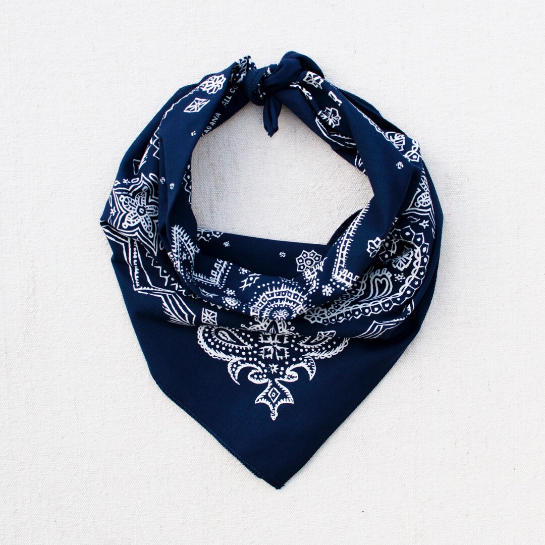 Navy Sketched Paisley Bandana, Hand Printed, 100% Cotton, Made in USA ...