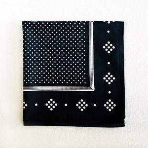 Hand Screen Printed Black Bandana, Polka Dot Scarf, Great Gift for Chef, Hiking Gift, 100% Cotton and Made in USA, Gift for Everyone, Travel image 2