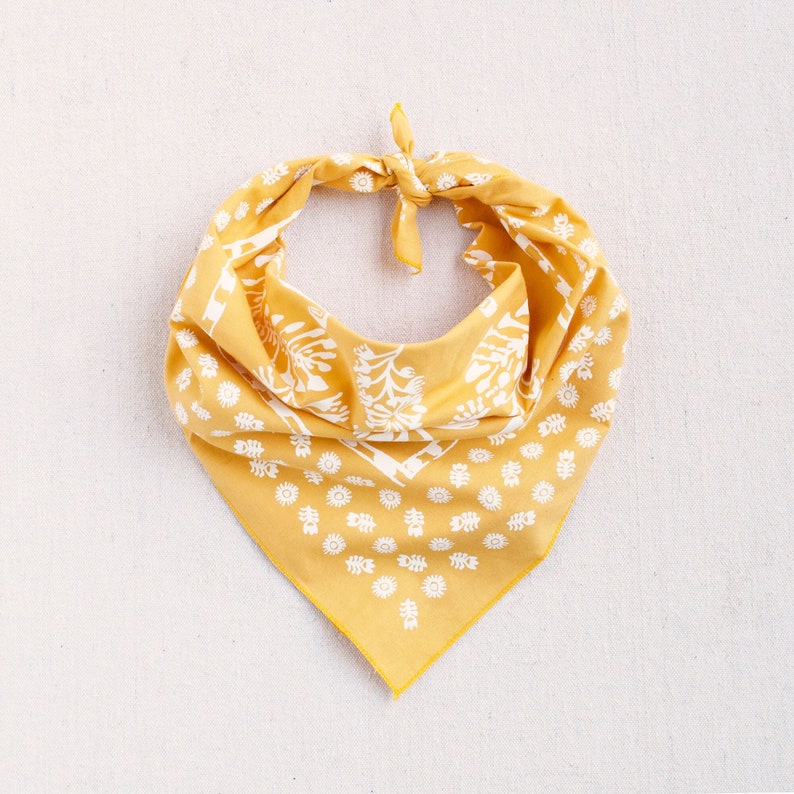 Golden Yellow Bandana for Women and Men, Gift for Gardener, Made in USA, All Cotton, Floral Print Bandana, Hand Screen Printed, Glass Onion image 5