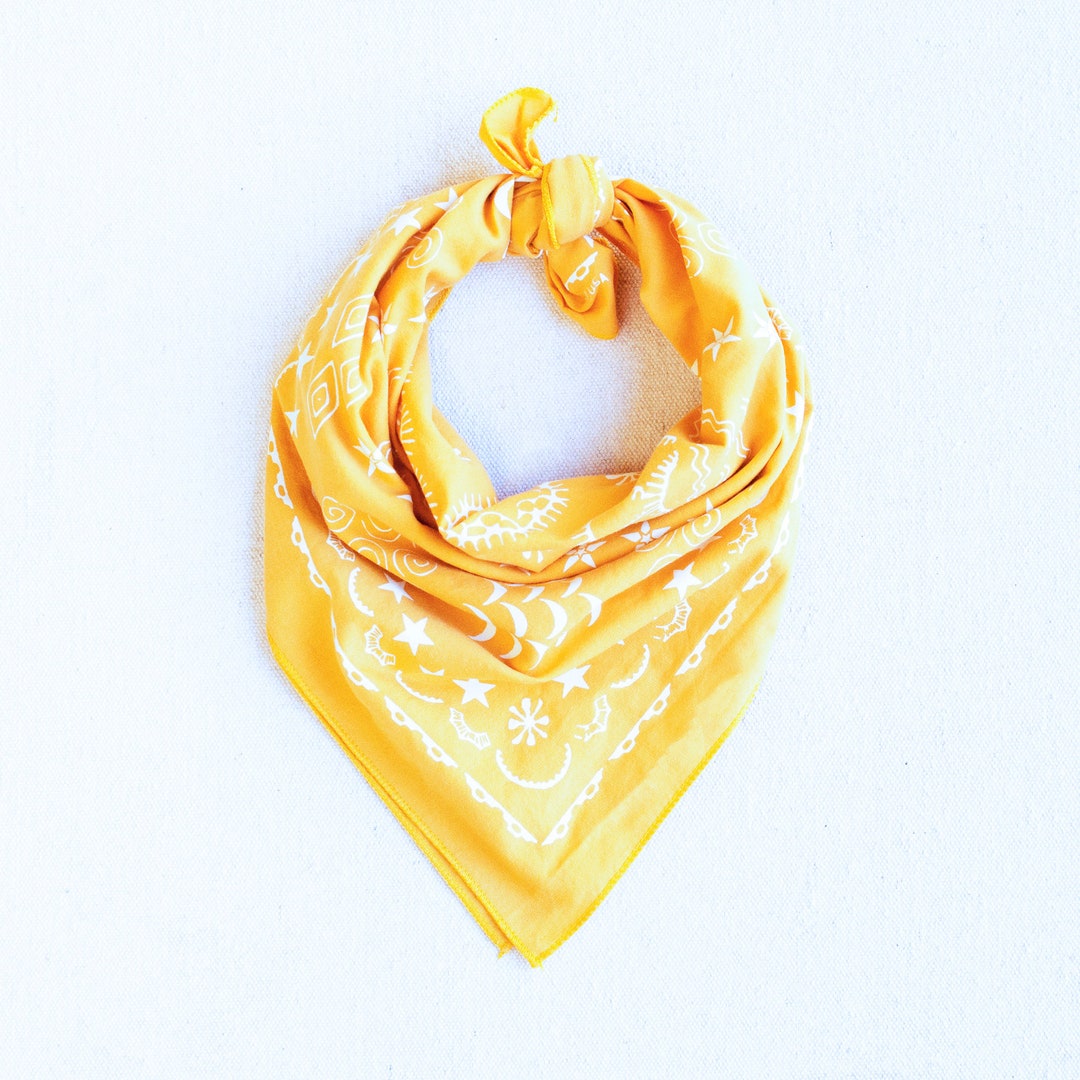 Yellow Bandana, Bandana for Women, Hand Printed Bandana, Made in USA ...