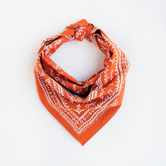 Marmalade Orange Bandana, Sketched Diamond Print, 100 % Cotton and