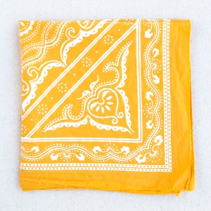 100% Cotton Golden Yellow Bandana, Western Design, Hand Printed Bandana for Women and Men, Made in USA, Unisex Bandana