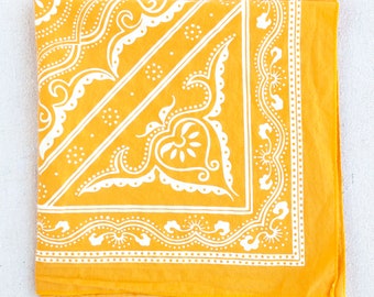 100% Cotton Golden Yellow Bandana, Western Design, Hand Printed Bandana for Women and Men, Made in USA, Unisex Bandana