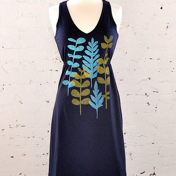 SALE Leafy Dress in Navy Blue Size L