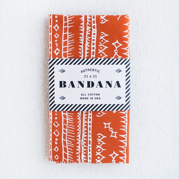 Marmalade Orange Bandana, Sketched Diamond Print, 100 % Cotton and