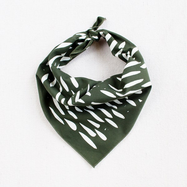Hand Printed Bandana, Olive Green Cotton Scarf, Dabs Print, 100% Made in USA, Animal Print Scarf, Gift for Chef, Bandanas for Women and Men