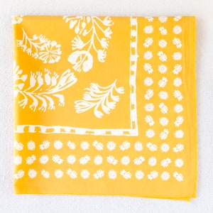 Golden Yellow Bandana for Women and Men, Gift for Gardener, Made in USA, All Cotton, Floral Print Bandana, Hand Screen Printed, Glass Onion image 1