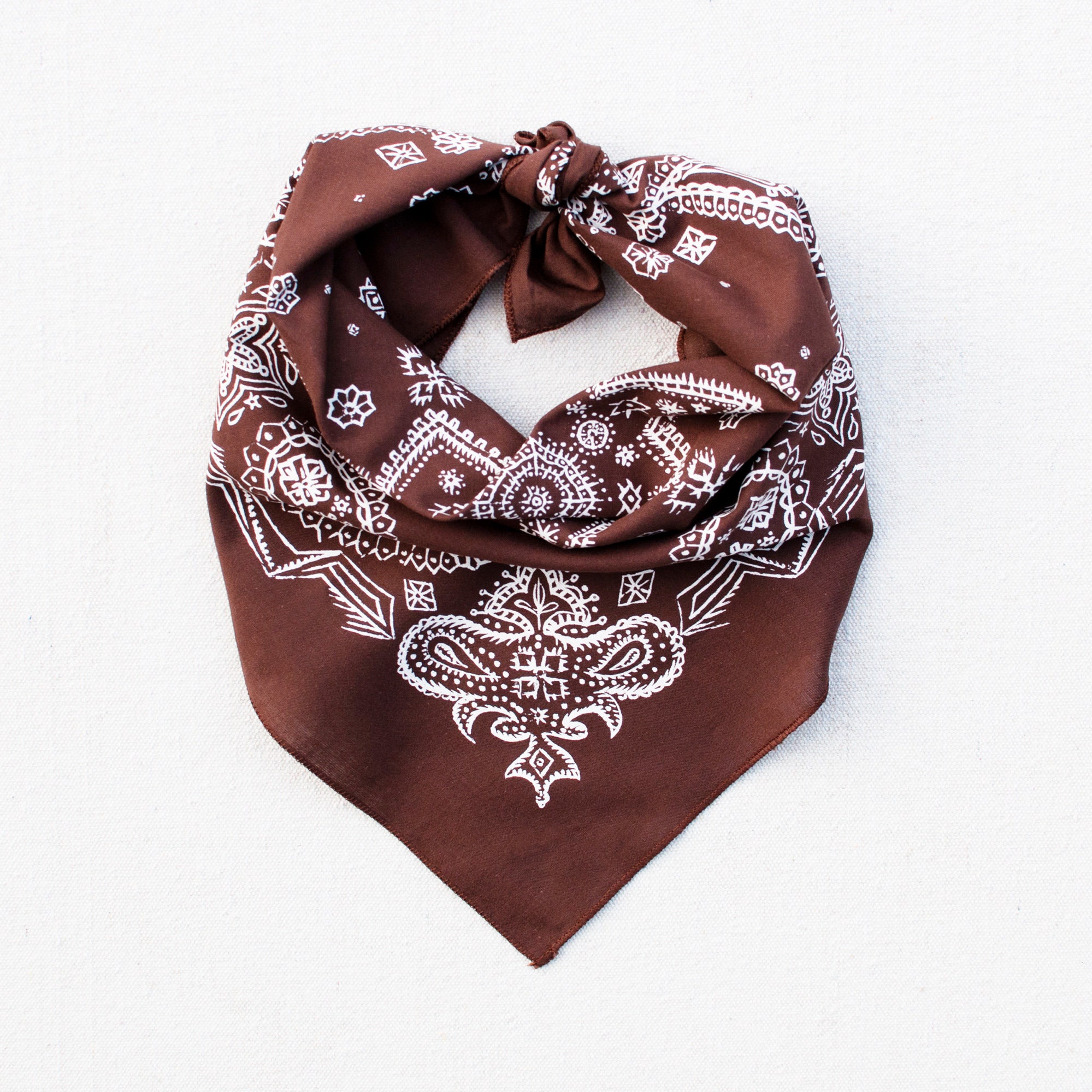 Brown Sketched Paisley Bandana, Hand Printed, 100% Cotton, Made in