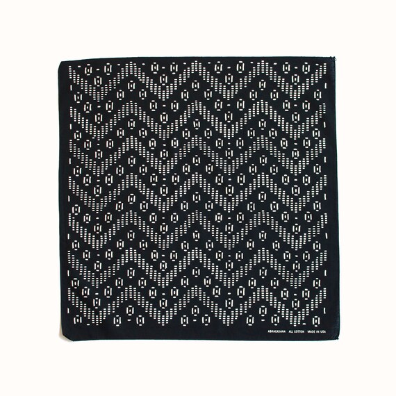 Black Bandana, Hand Printed Bandana, Zig Zag Design, Travel