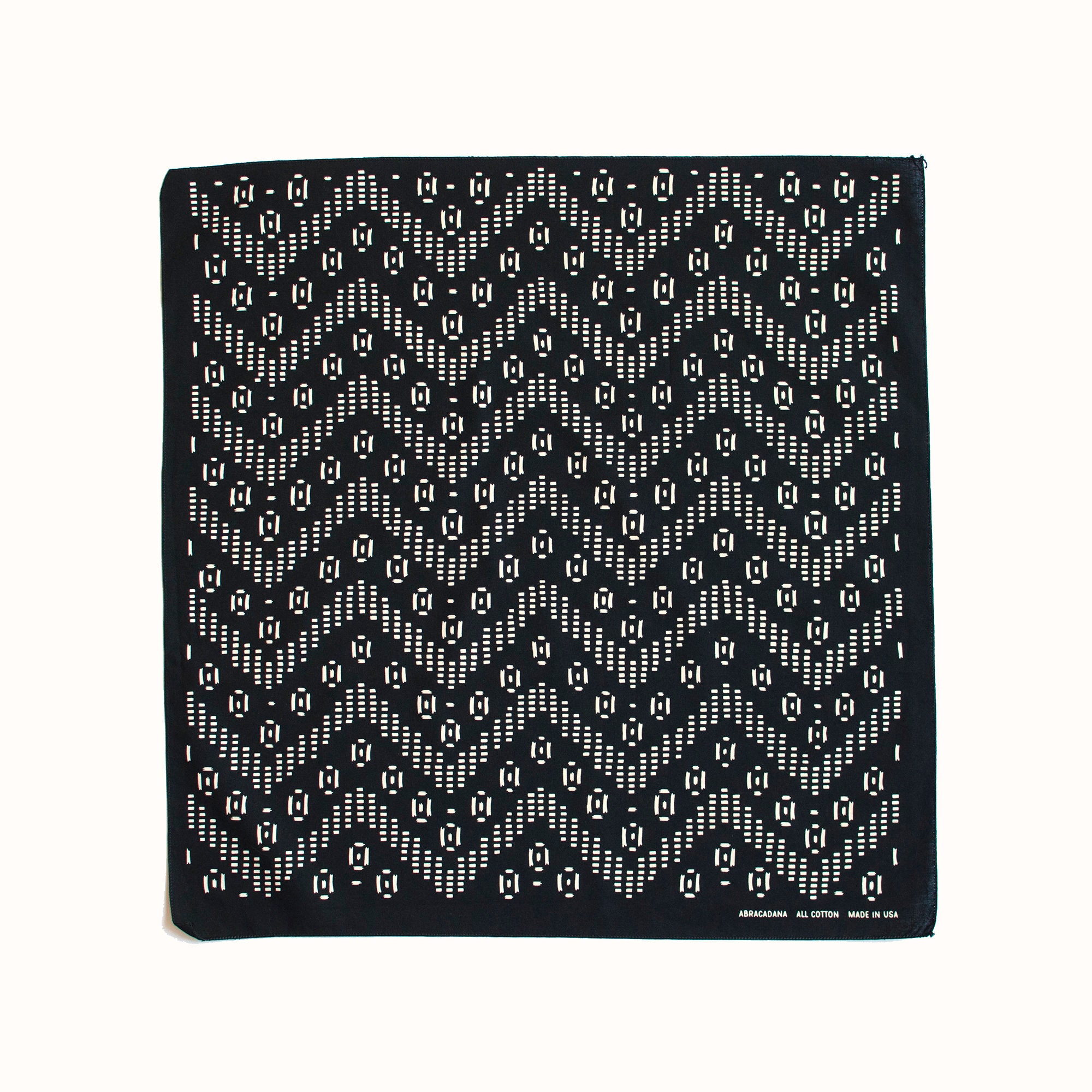 Black Bandana, Hand Printed Bandana, Zig Zag Design, Travel