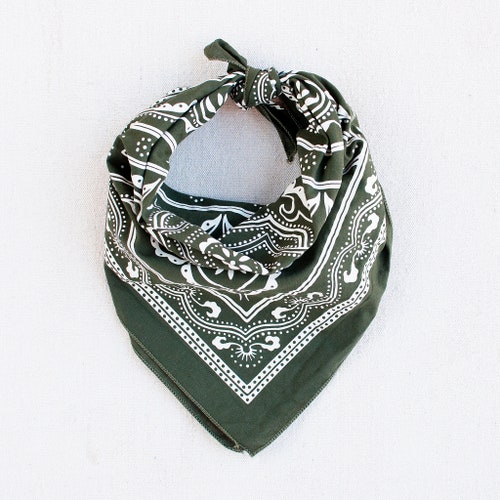 Olive Green Bandana, Classic Western Print, Hiking Accessory  display picture 3