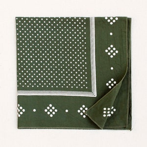 Olive Green Polka Dot Bandana, Bandanna for Women and Men, Made in USA, Hand Screen Printed, Cotton Neck Scarf, Kerchief, 100% Cotton Scarf