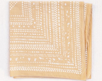 Hand Printed Bandana, Khaki Scarf, 100 % Cotton, Made in USA, Silk Screen Bandanas for Women and Men, Gift for Hiker, Safari Gift, Dot Dash