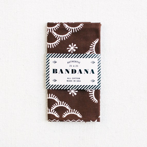 Brown Bandana for Women and Men Hand Screen Printed 100% -  Singapore