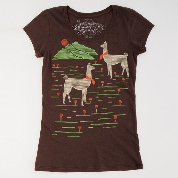 Llamas T-Shirt in Brown Size S