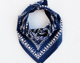 Navy Blue Bandana, Made in USA, Fizz Design, Hand Printed, Hiking Gift, Bandanas for Women, Useful Gift for Men