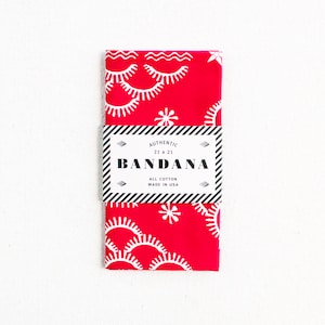 Red Bandana for Women and Men, Hand Printed, 21" x 21", 100% Cotton Scarf, Gifts Under 30, Made in USA, Screen Printed Scarf, Gift for Skier