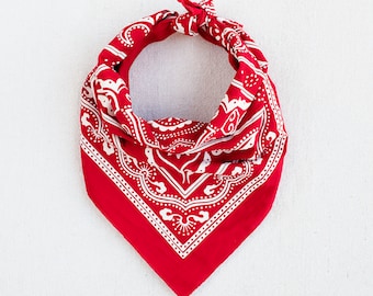 Red Bandana, Hand Screen Printed, Classic Bandana Design, Bandana for Women  and Men, 100% Cotton Scarf, Chef Gift, USA Made, Hiking Gift 