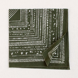 Olive Green Bandana, Modern Halftone Print, 100 % Cotton and Made in USA, Chef Accessory, Bandanas for Women and Men, Gift for Hiker