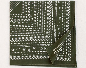 Olive Green Bandana, Modern Halftone Print, 100 % Cotton and Made in USA, Chef Accessory, Bandanas for Women and Men, Gift for Hiker