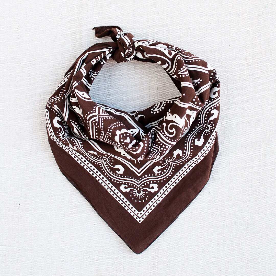 Brown Western Bandana, Hand Printed, 100 Cotton, Made in USA, Cotton