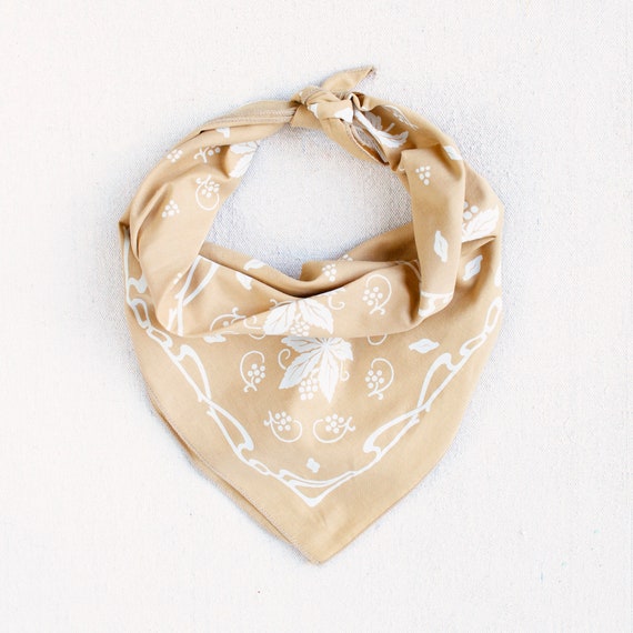 Hand Printed Bandana Sand 100% Cotton Scarf Botanical - Etsy