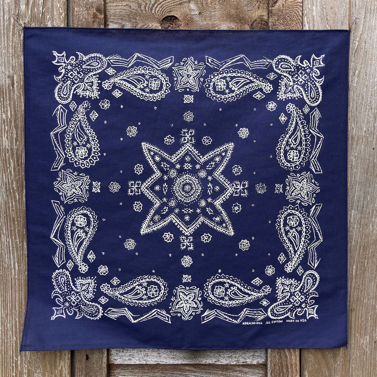 Navy Sketched Paisley Bandana, Hand Printed, 100% Cotton, Made in USA