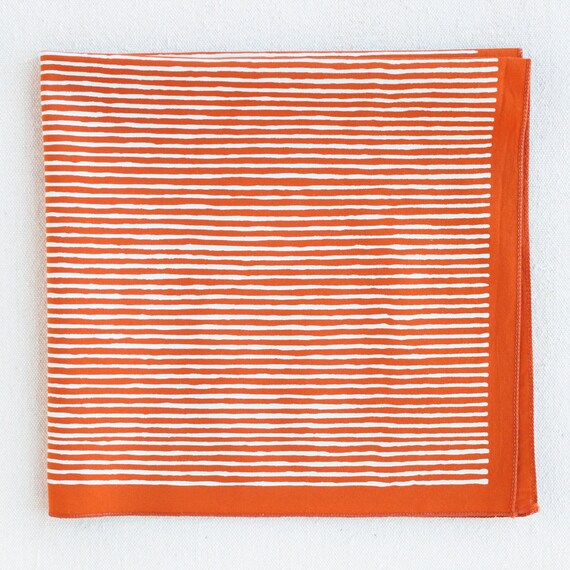 Striped Bandana, Marmalade Orange, Handprinted 100 % Cotton, Made