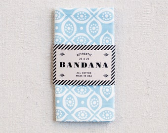 Hand Printed Paisley Bandana, Light Blue Cotton Scarf, Hiking Accessory, Bandanas for Women and Men, Eye Pattern, A Practical Gift