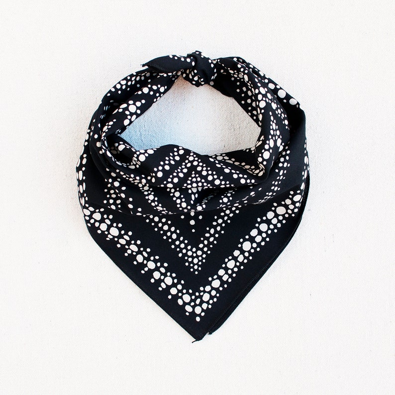 Black Bandana for Women and Men, Fizz Design, Gift for Gardener, Tightly Woven 100% Cotton, Hand Printed Bandanna, Made in USA image 1