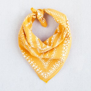 100% Cotton Golden Yellow Bandana, Hand Printed Bandana for Women and Men, Made in USA, Fizzy Pattern, Lemon Soda