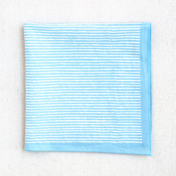 Hand Screen Printed Bandana, Striped Bandana for Men and Women, Striped Cotton Scarf, Light Blue Bandana
