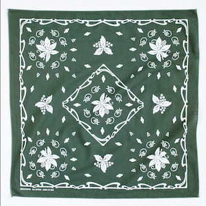 Hand Printed Bandana, Olive Green 100% Cotton Scarf, Botanical Pattern, Bandanna for Women, New Leaf Design, Useful Gifts for Him, US Made