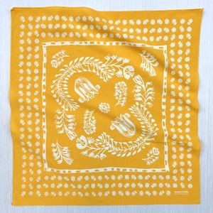 Golden Yellow Bandana for Women and Men, Gift for Gardener, Made in USA, All Cotton, Floral Print Bandana, Hand Screen Printed, Glass Onion image 6