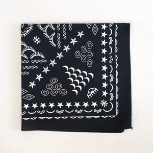 Schwarze Bandana für Frauen und Männer, Geschenk für Gärtner, eng gewebter Baumwollstoffschal, Elementmuster, Geschenk für Gärtner, handbedruckte Bandana