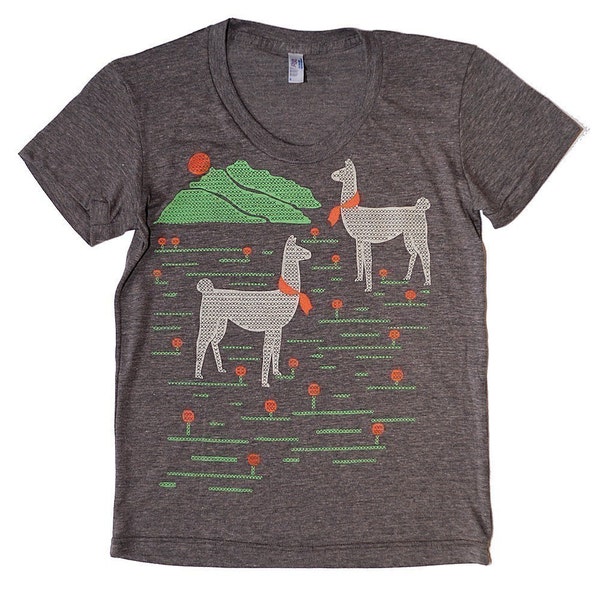 Llamas T-Shirt in Heather Brown Sizes S/M/L/XL